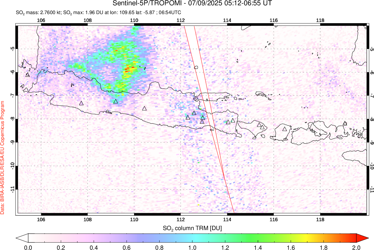 A sulfur dioxide image over Java, Indonesia on Jul 09, 2025.
