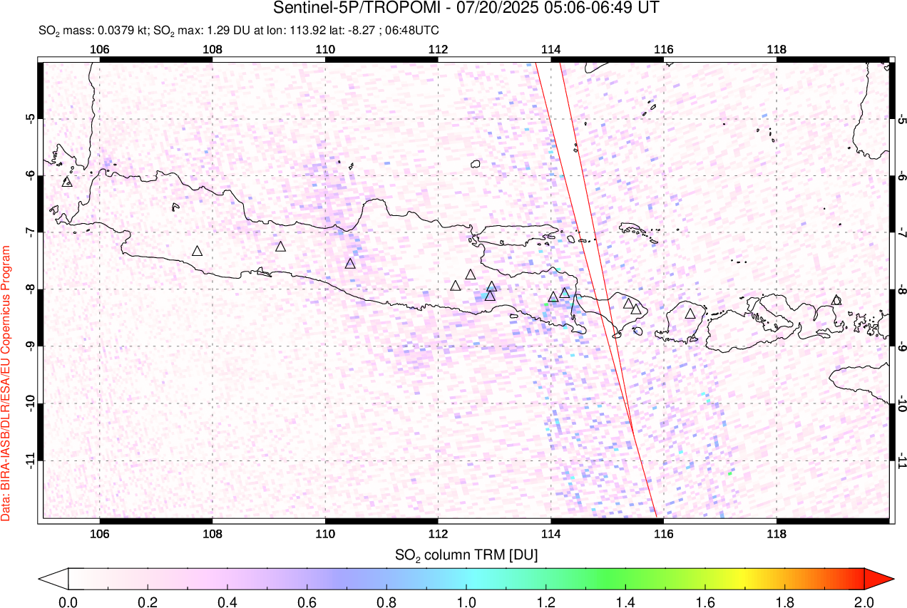 A sulfur dioxide image over Java, Indonesia on Jul 20, 2025.