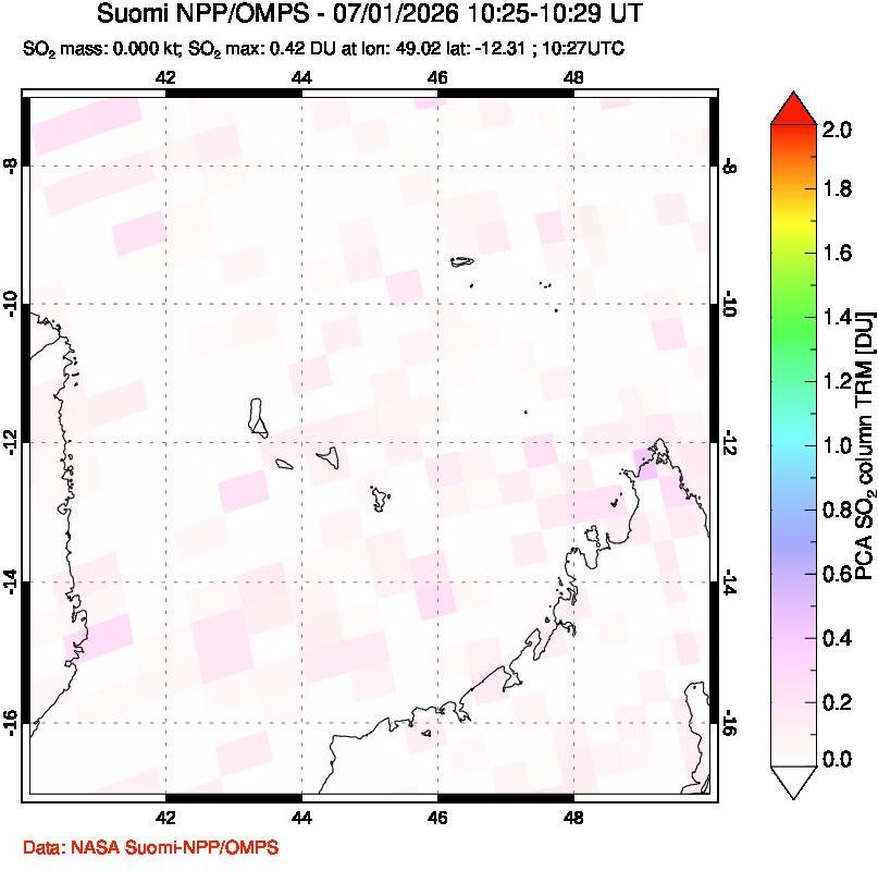 A sulfur dioxide image over Comoro Islands on Jul 01, 2026.