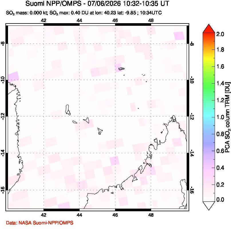 A sulfur dioxide image over Comoro Islands on Jul 06, 2026.
