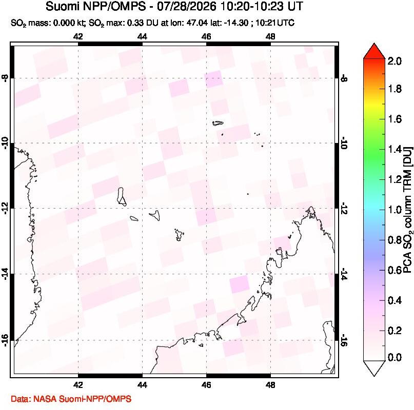 A sulfur dioxide image over Comoro Islands on Jul 28, 2026.