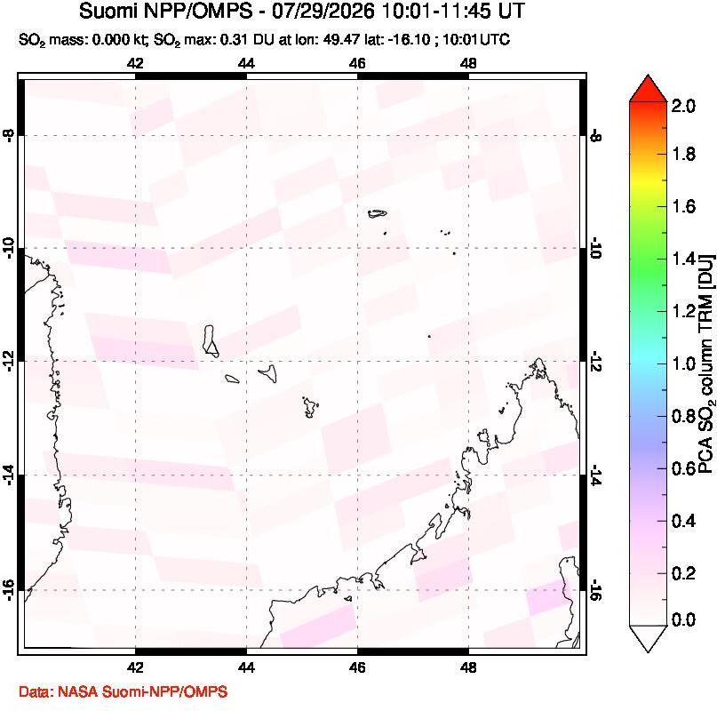 A sulfur dioxide image over Comoro Islands on Jul 29, 2026.