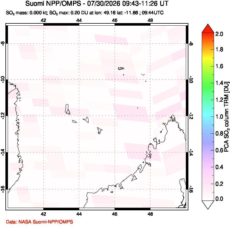A sulfur dioxide image over Comoro Islands on Jul 30, 2026.