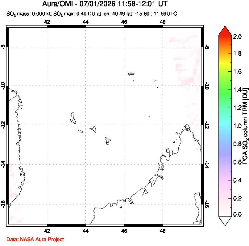 A sulfur dioxide image over Comoro Islands on Jul 01, 2026.