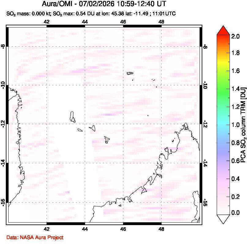 A sulfur dioxide image over Comoro Islands on Jul 02, 2026.