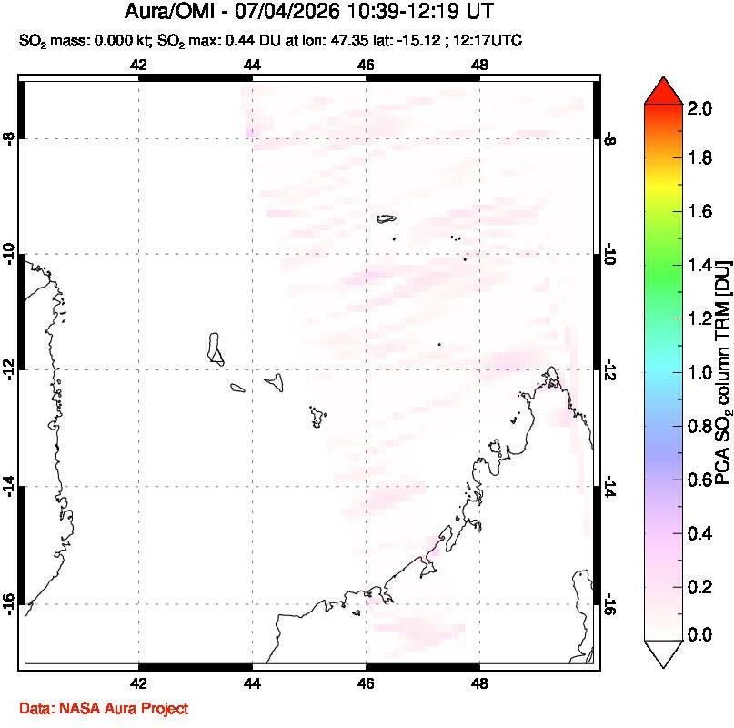 A sulfur dioxide image over Comoro Islands on Jul 04, 2026.