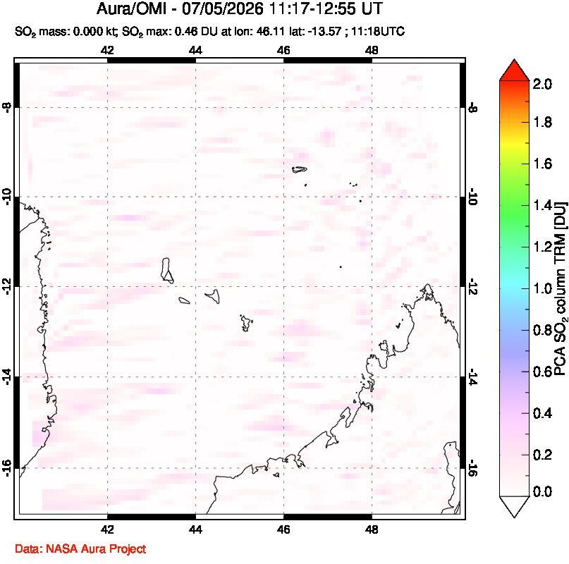 A sulfur dioxide image over Comoro Islands on Jul 05, 2026.