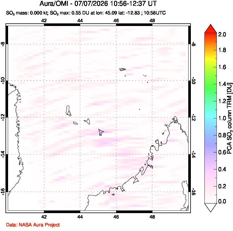 A sulfur dioxide image over Comoro Islands on Jul 07, 2026.