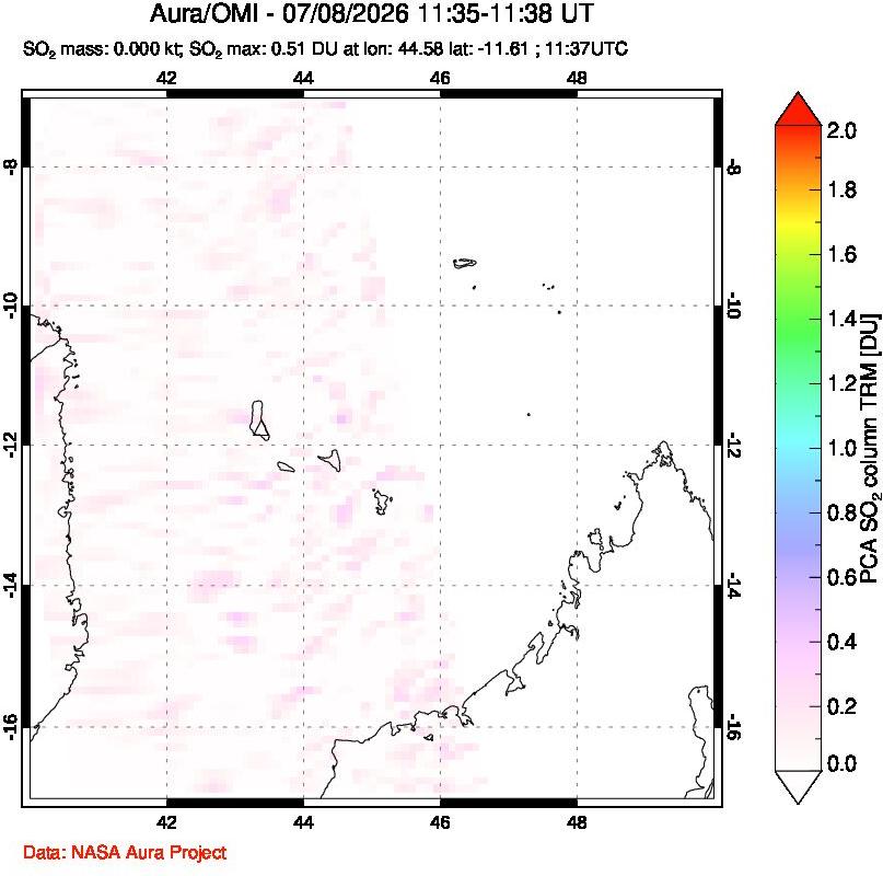 A sulfur dioxide image over Comoro Islands on Jul 08, 2026.
