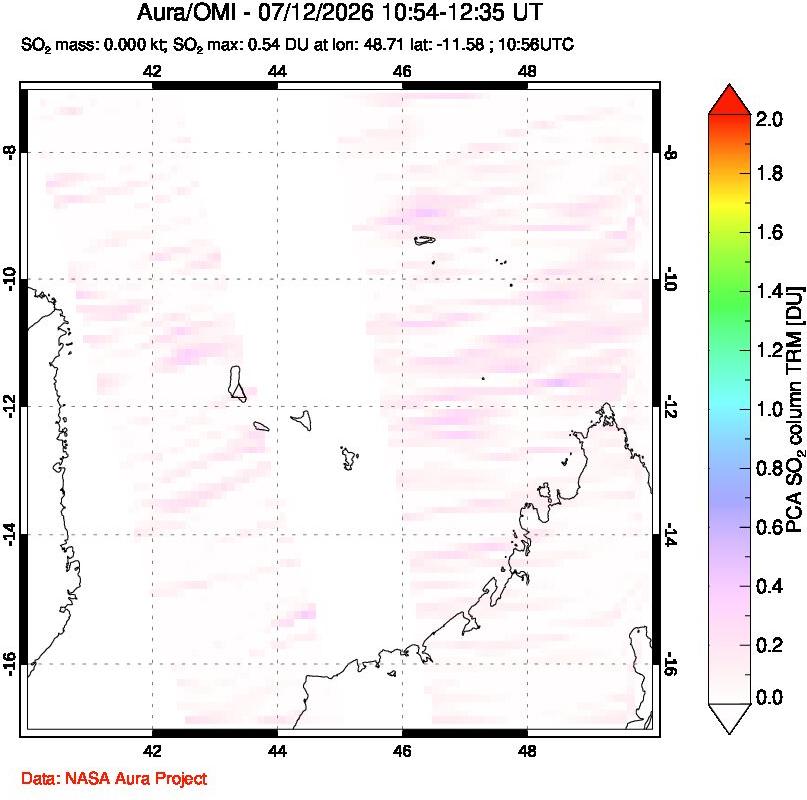 A sulfur dioxide image over Comoro Islands on Jul 12, 2026.
