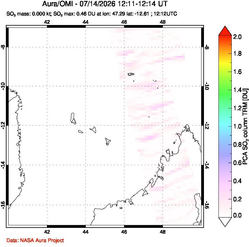 A sulfur dioxide image over Comoro Islands on Jul 14, 2026.