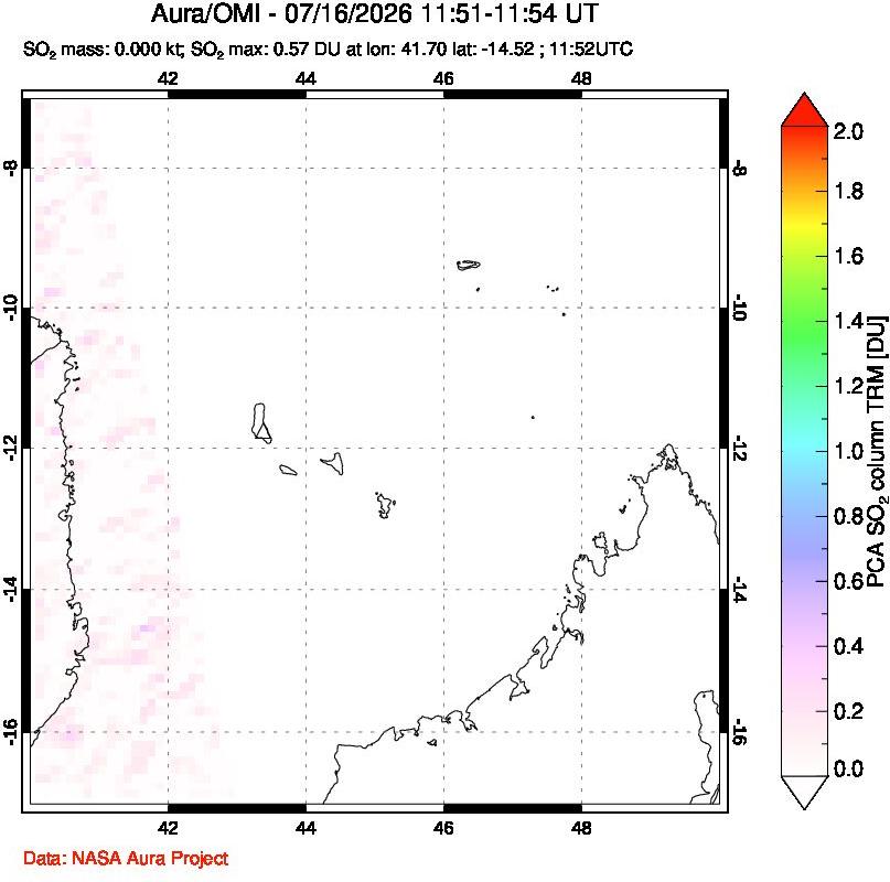 A sulfur dioxide image over Comoro Islands on Jul 16, 2026.