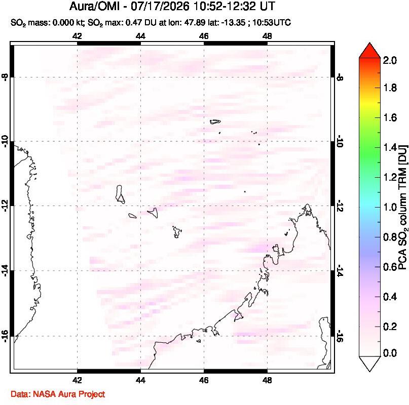 A sulfur dioxide image over Comoro Islands on Jul 17, 2026.