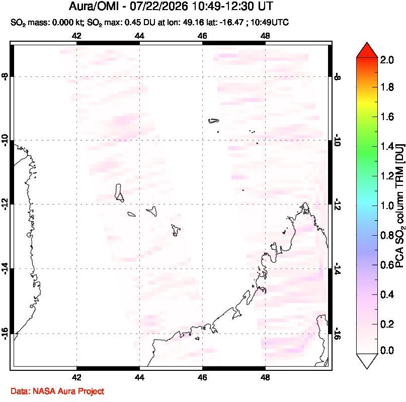 A sulfur dioxide image over Comoro Islands on Jul 22, 2026.