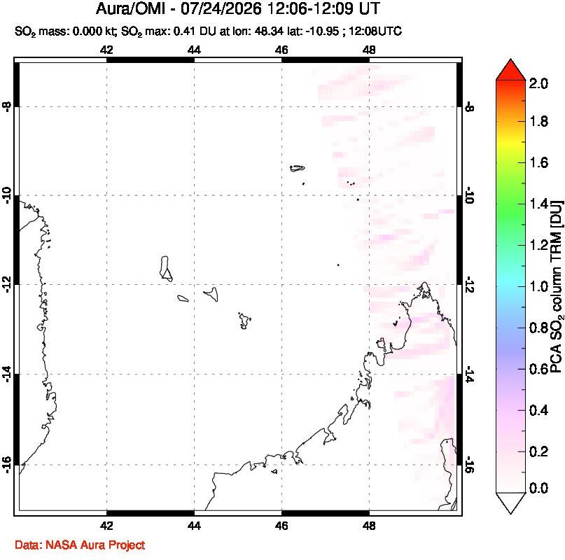 A sulfur dioxide image over Comoro Islands on Jul 24, 2026.