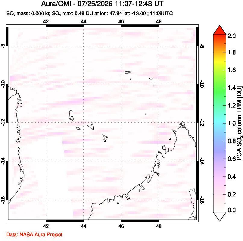 A sulfur dioxide image over Comoro Islands on Jul 25, 2026.
