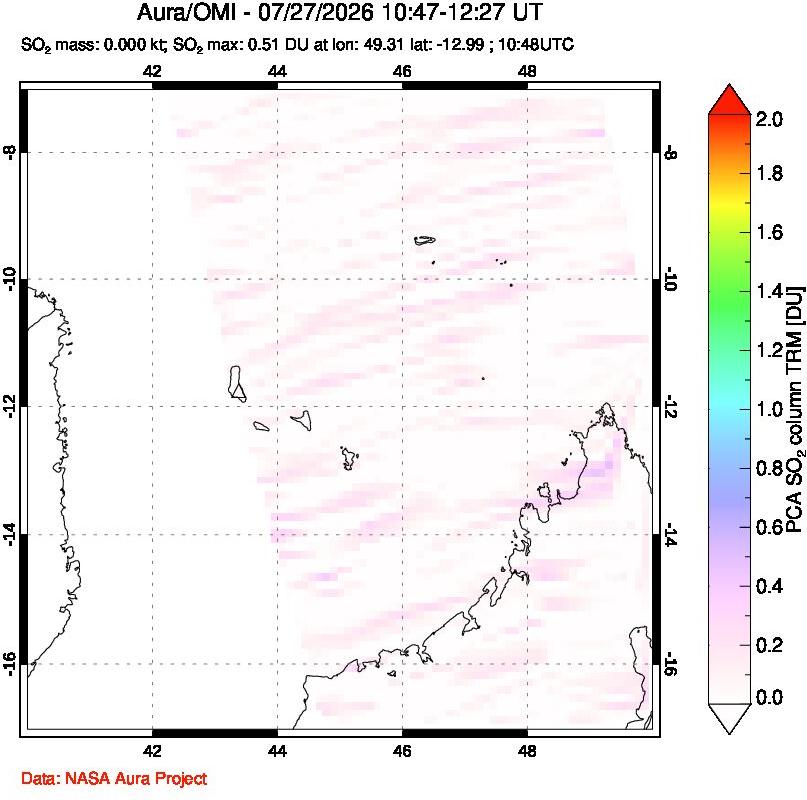 A sulfur dioxide image over Comoro Islands on Jul 27, 2026.
