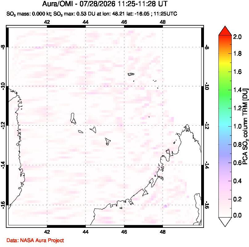 A sulfur dioxide image over Comoro Islands on Jul 28, 2026.