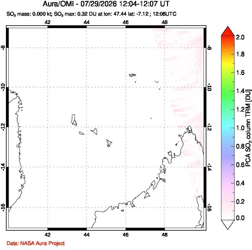 A sulfur dioxide image over Comoro Islands on Jul 29, 2026.
