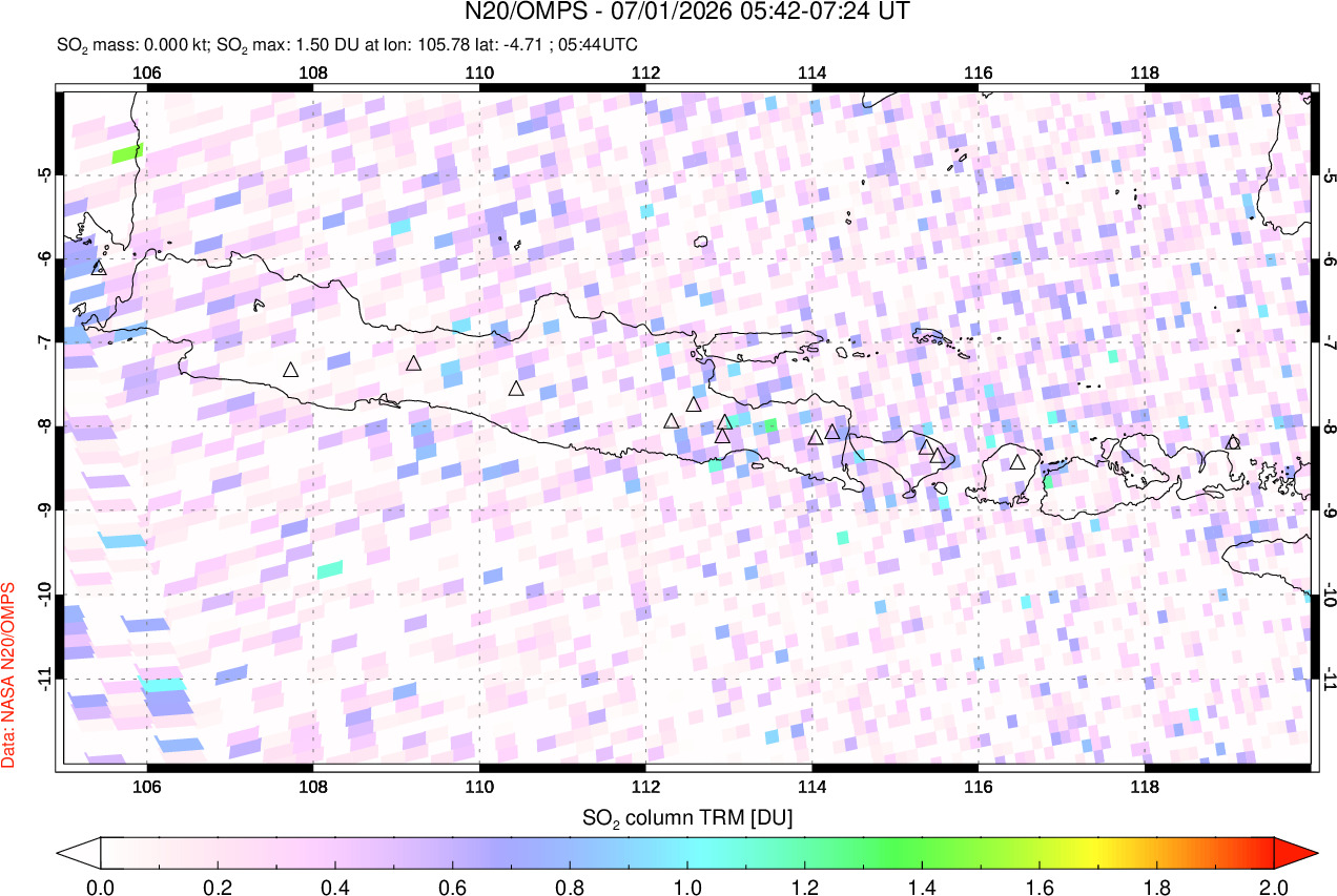 A sulfur dioxide image over Java, Indonesia on Jul 01, 2026.