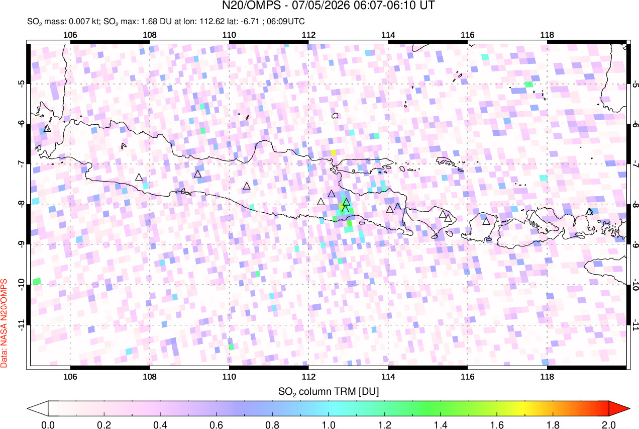 A sulfur dioxide image over Java, Indonesia on Jul 05, 2026.