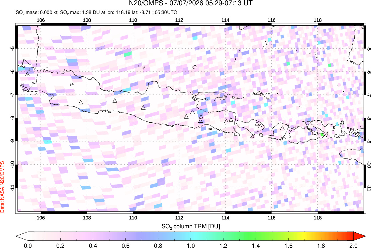A sulfur dioxide image over Java, Indonesia on Jul 07, 2026.
