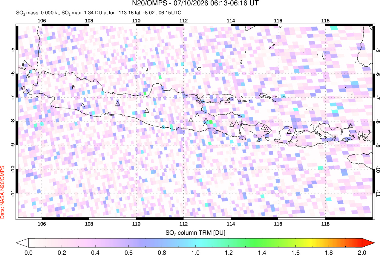 A sulfur dioxide image over Java, Indonesia on Jul 10, 2026.