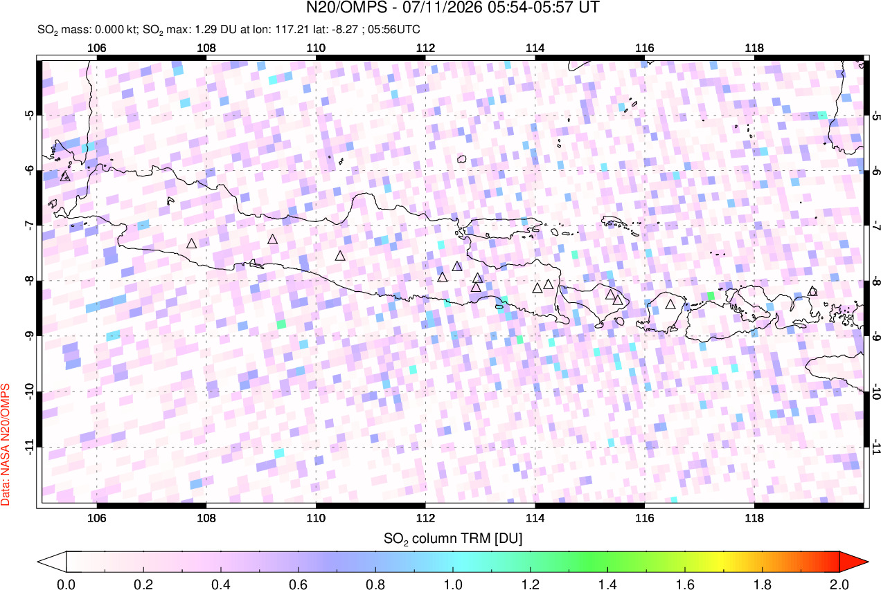 A sulfur dioxide image over Java, Indonesia on Jul 11, 2026.