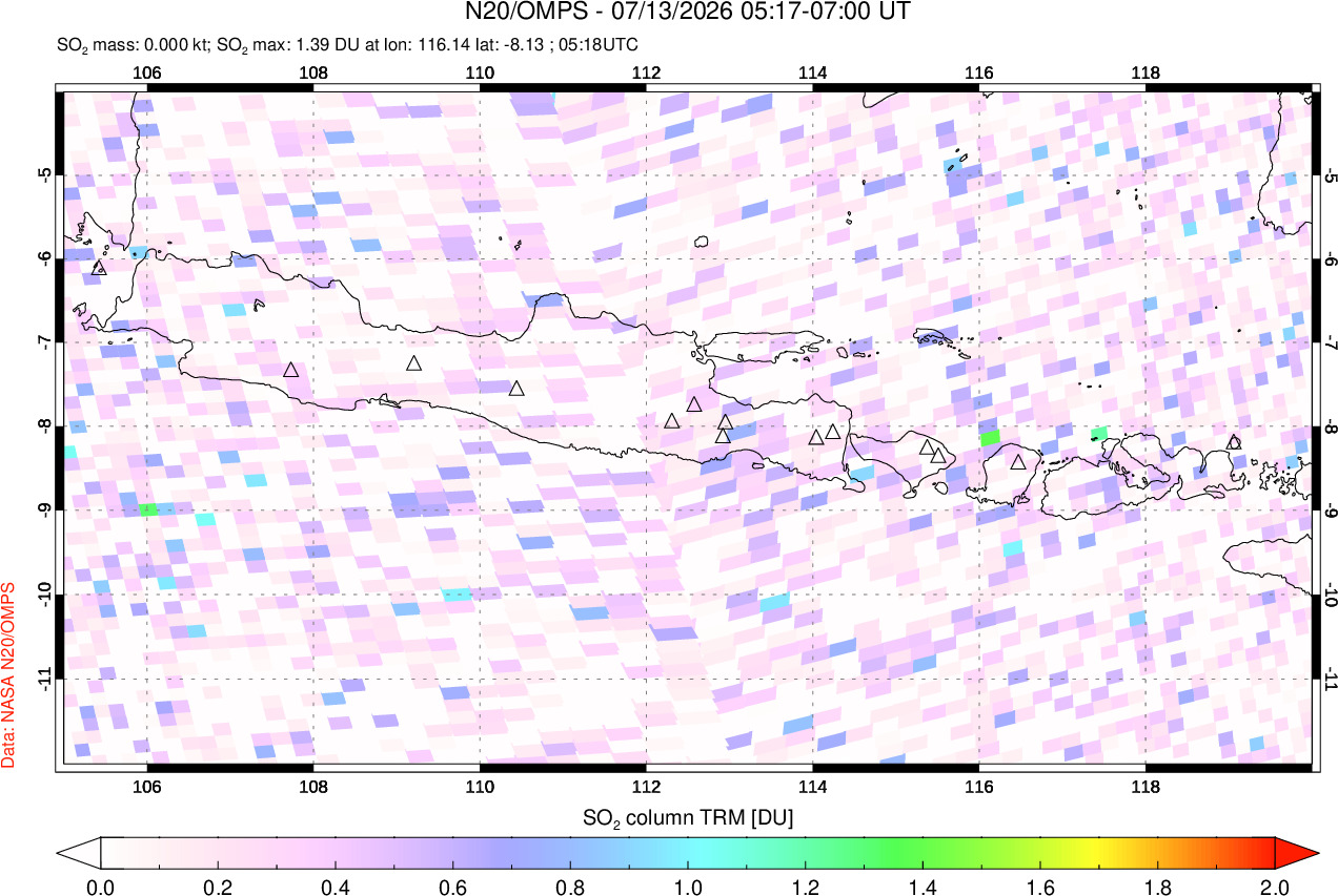 A sulfur dioxide image over Java, Indonesia on Jul 13, 2026.