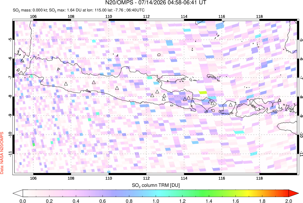 A sulfur dioxide image over Java, Indonesia on Jul 14, 2026.