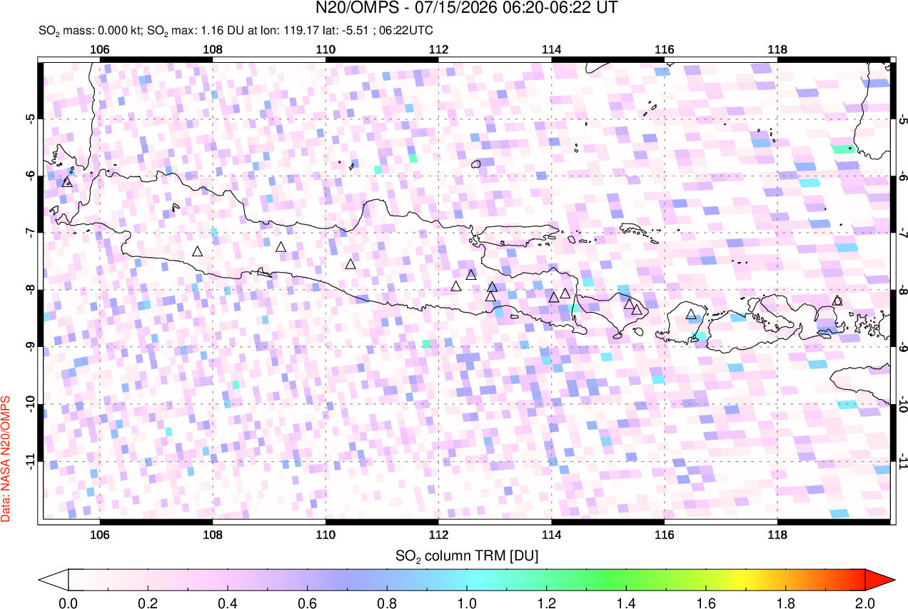 A sulfur dioxide image over Java, Indonesia on Jul 15, 2026.