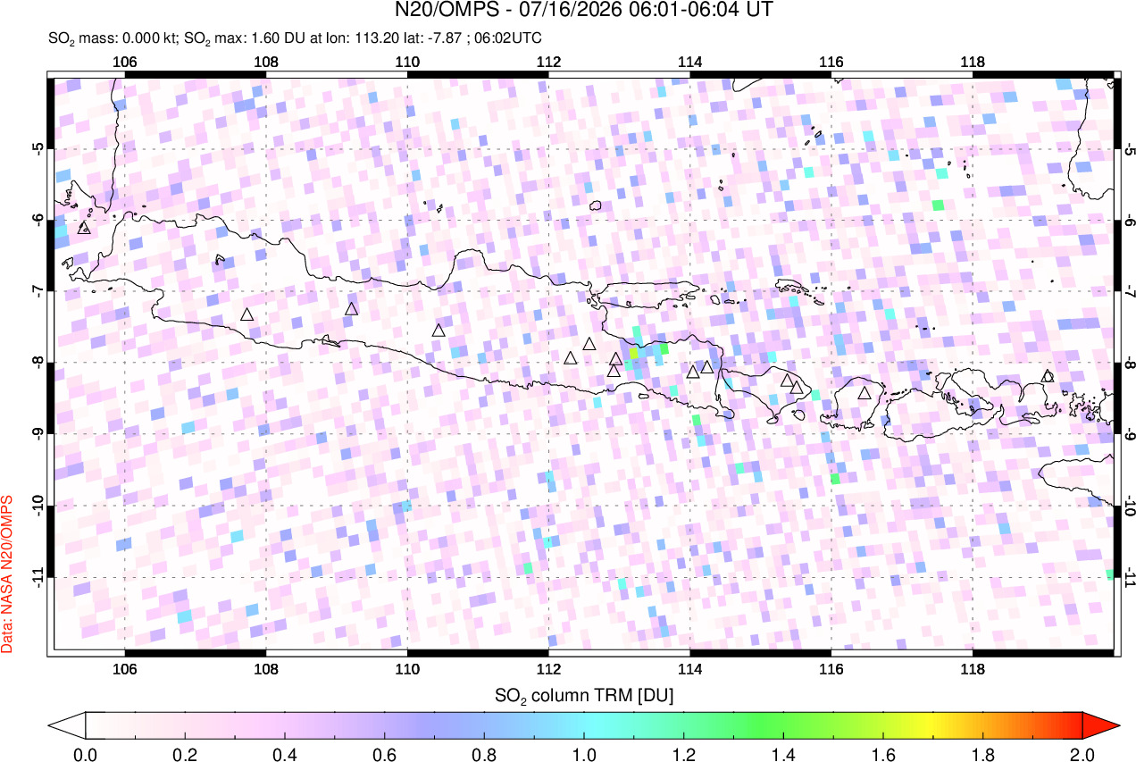 A sulfur dioxide image over Java, Indonesia on Jul 16, 2026.
