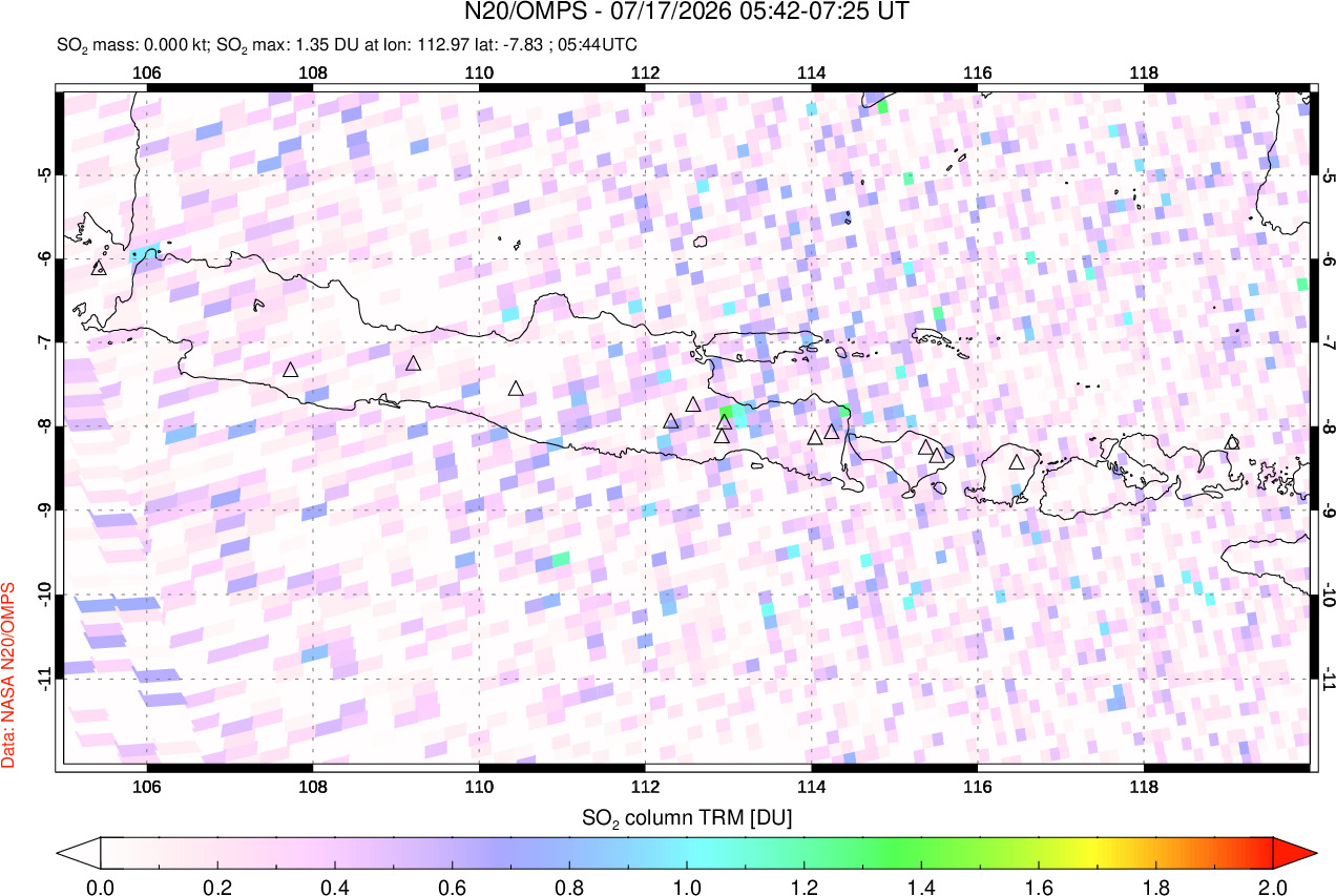 A sulfur dioxide image over Java, Indonesia on Jul 17, 2026.