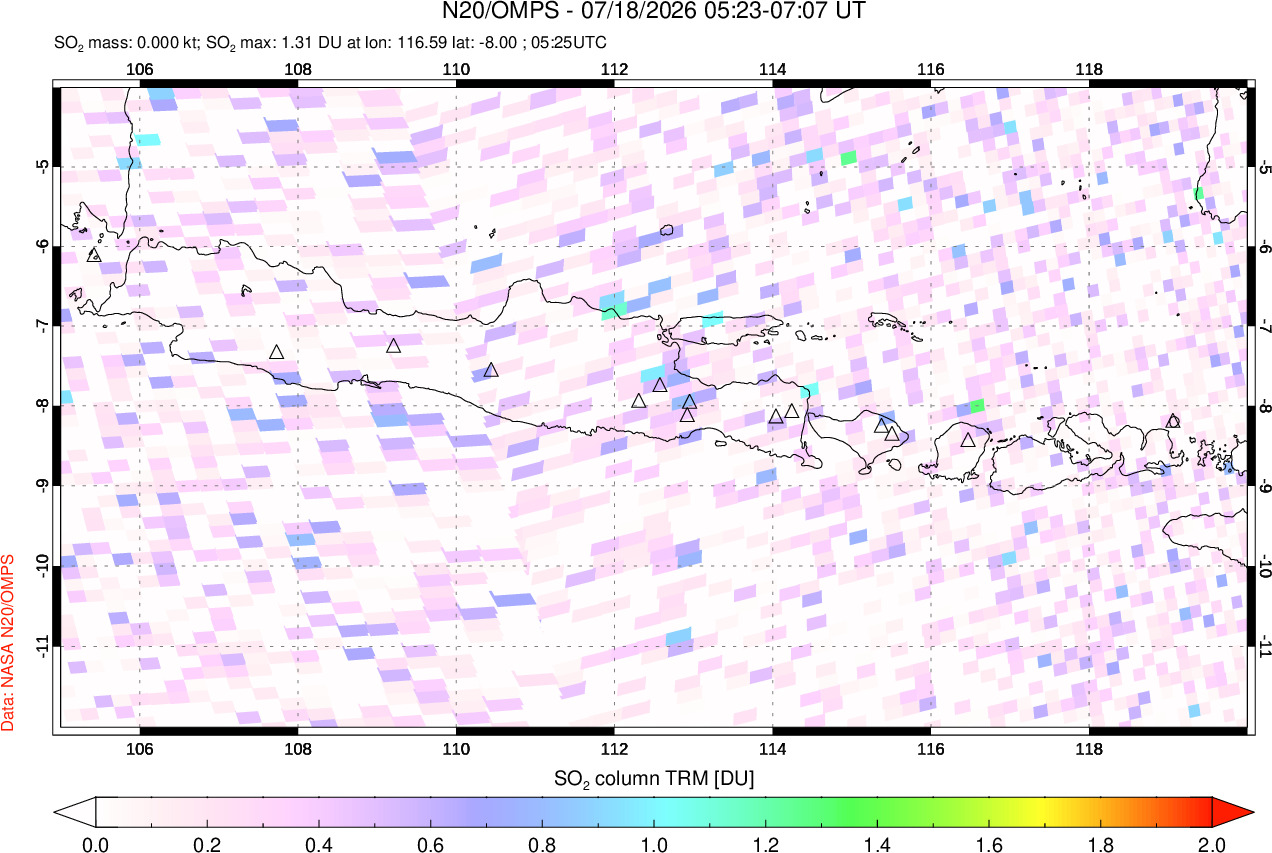 A sulfur dioxide image over Java, Indonesia on Jul 18, 2026.