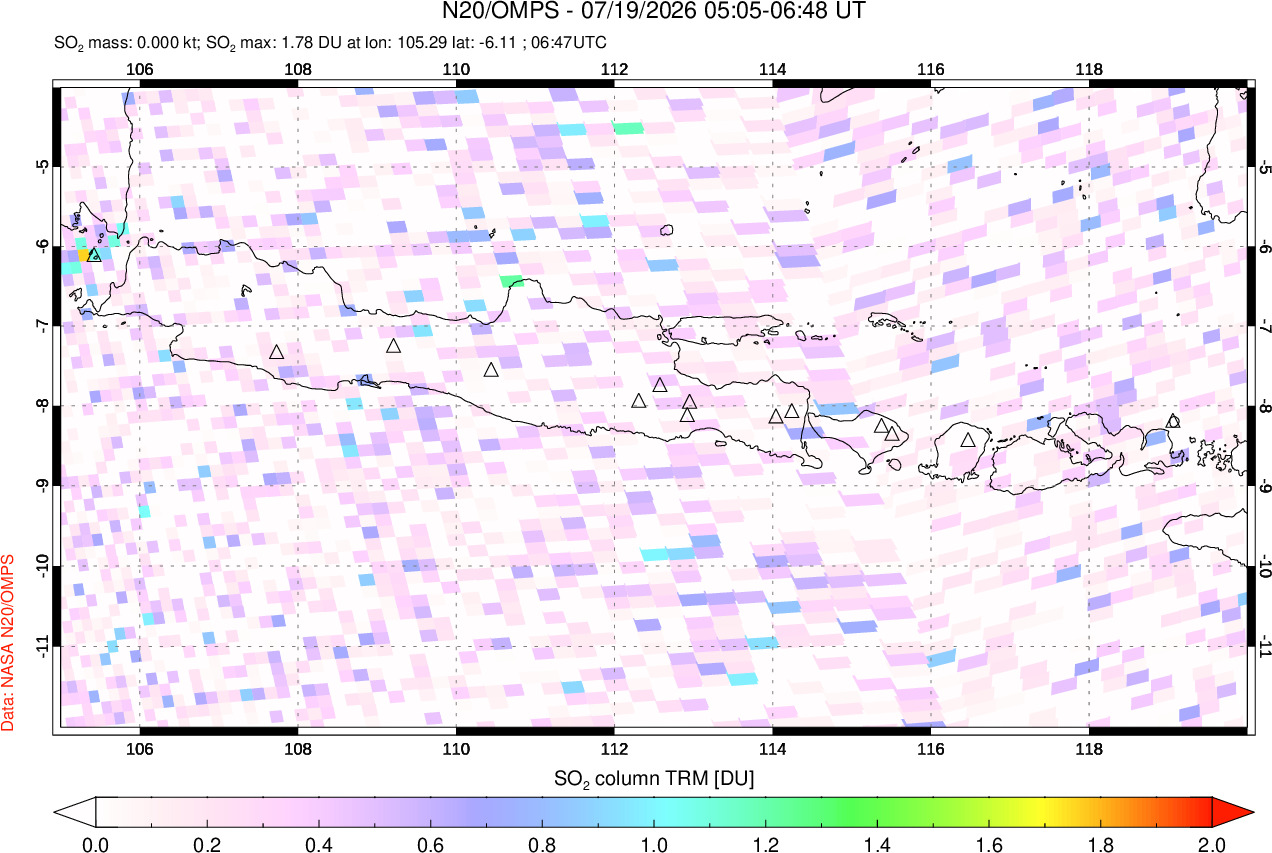 A sulfur dioxide image over Java, Indonesia on Jul 19, 2026.