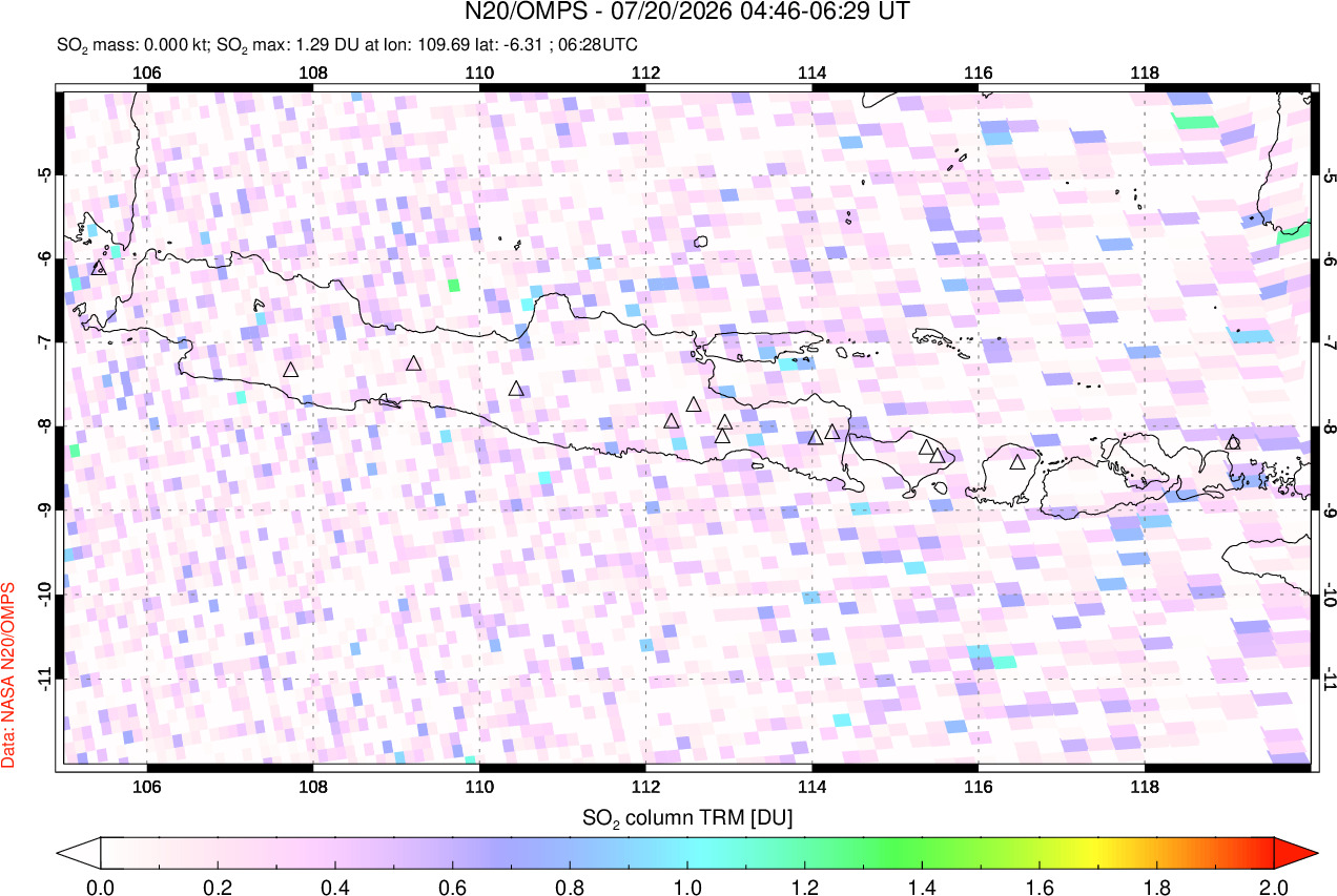 A sulfur dioxide image over Java, Indonesia on Jul 20, 2026.