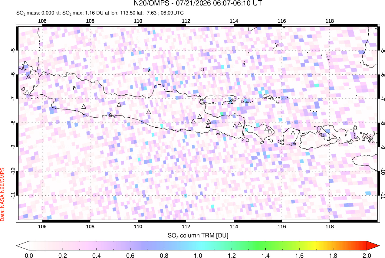 A sulfur dioxide image over Java, Indonesia on Jul 21, 2026.