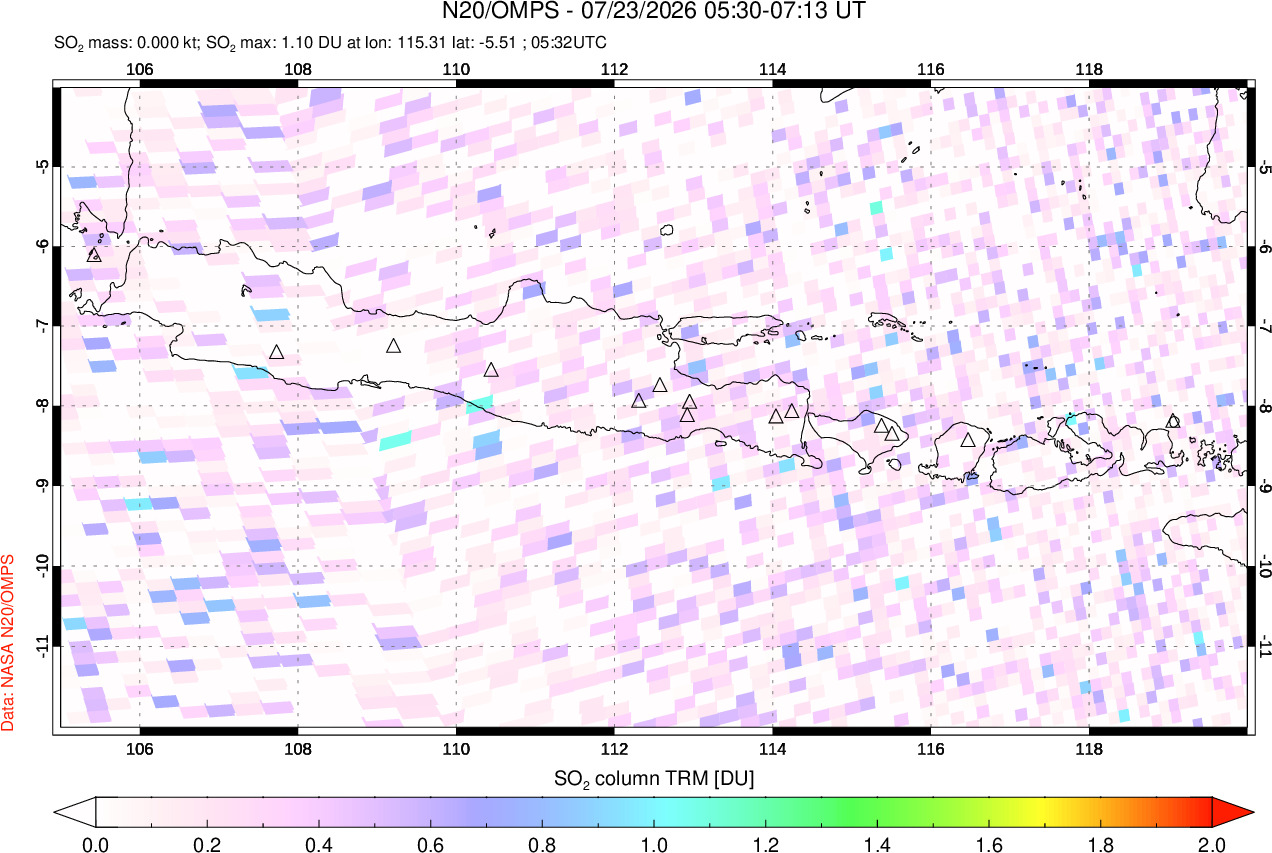 A sulfur dioxide image over Java, Indonesia on Jul 23, 2026.
