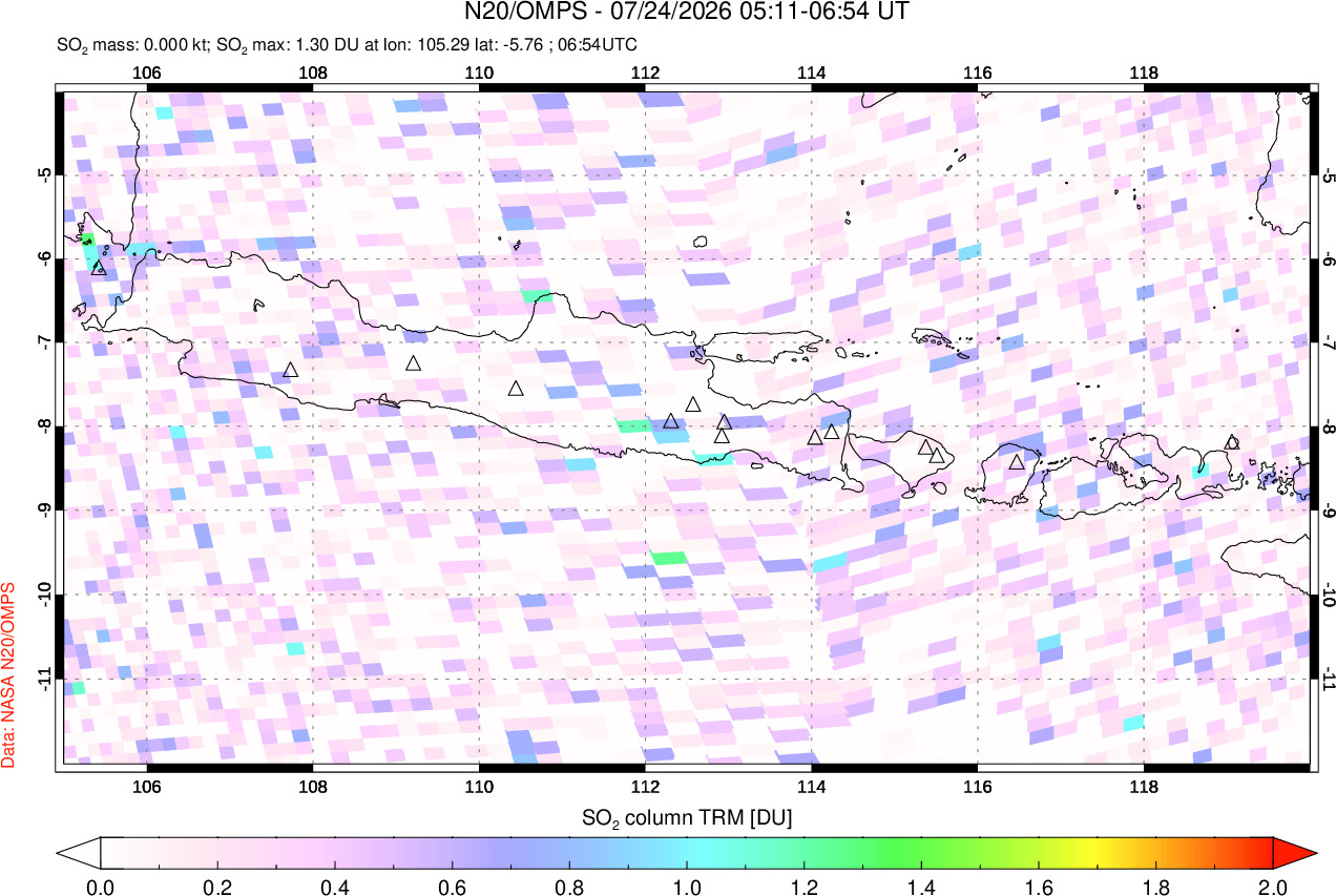 A sulfur dioxide image over Java, Indonesia on Jul 24, 2026.