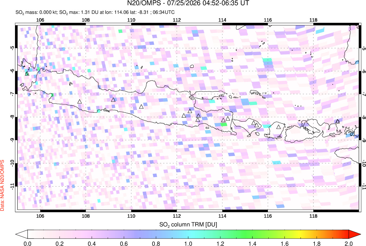 A sulfur dioxide image over Java, Indonesia on Jul 25, 2026.