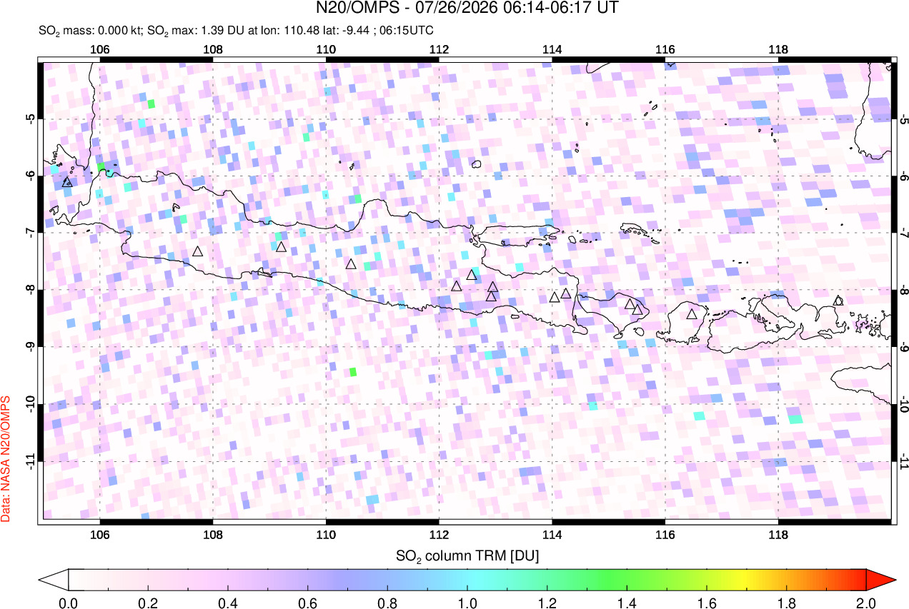 A sulfur dioxide image over Java, Indonesia on Jul 26, 2026.