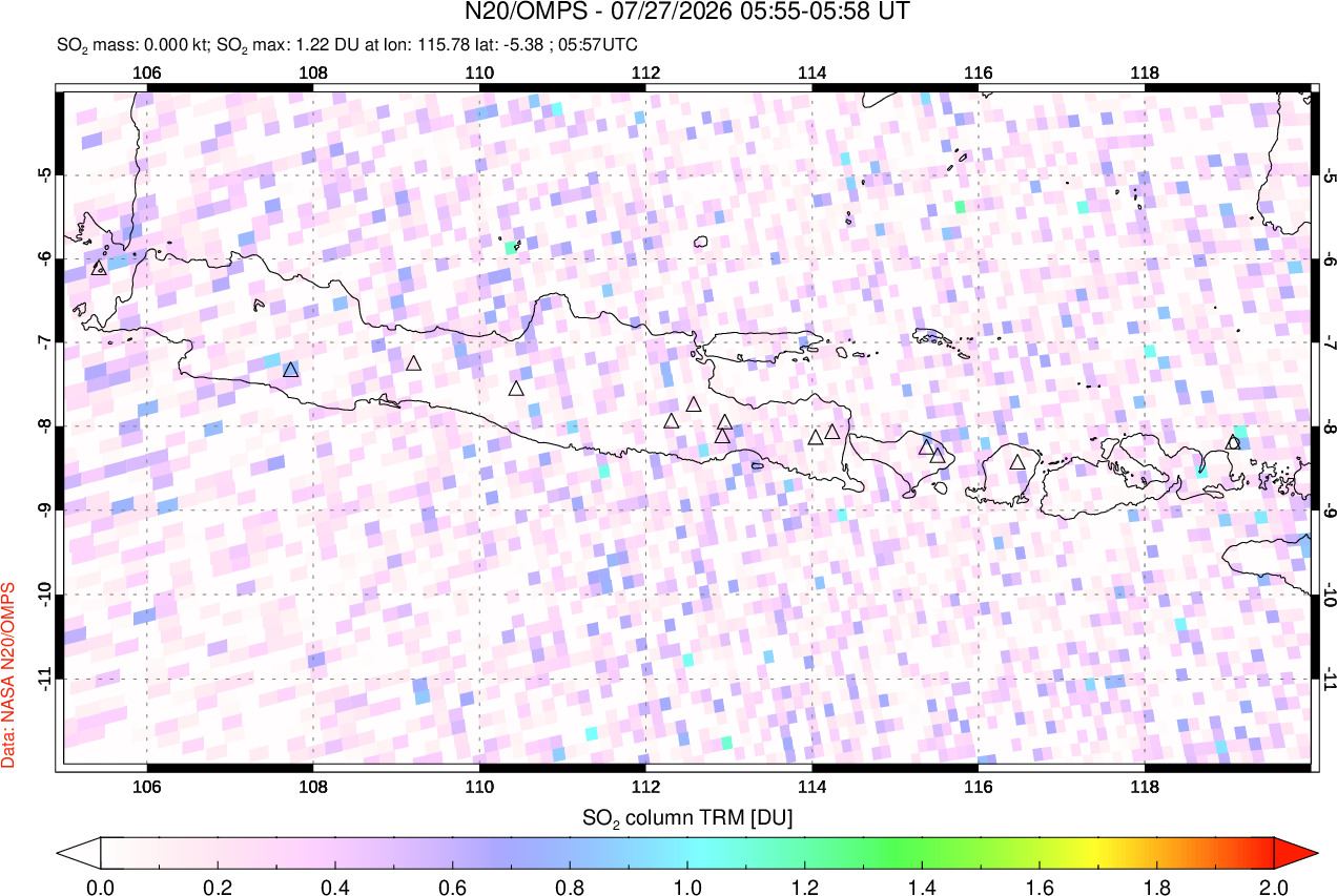 A sulfur dioxide image over Java, Indonesia on Jul 27, 2026.