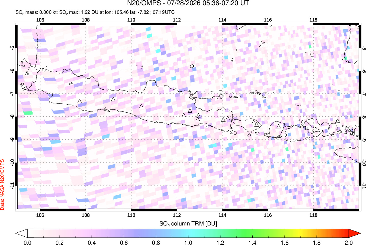 A sulfur dioxide image over Java, Indonesia on Jul 28, 2026.
