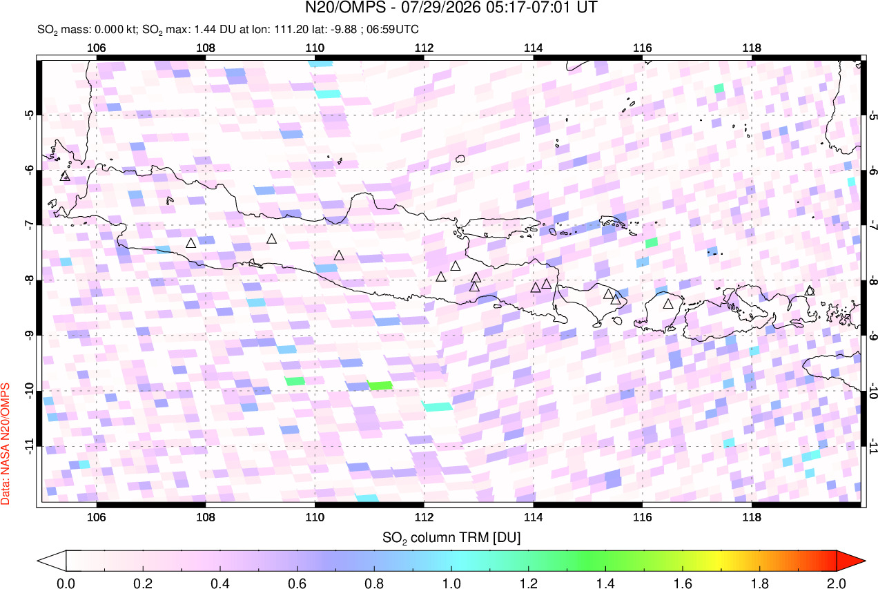 A sulfur dioxide image over Java, Indonesia on Jul 29, 2026.