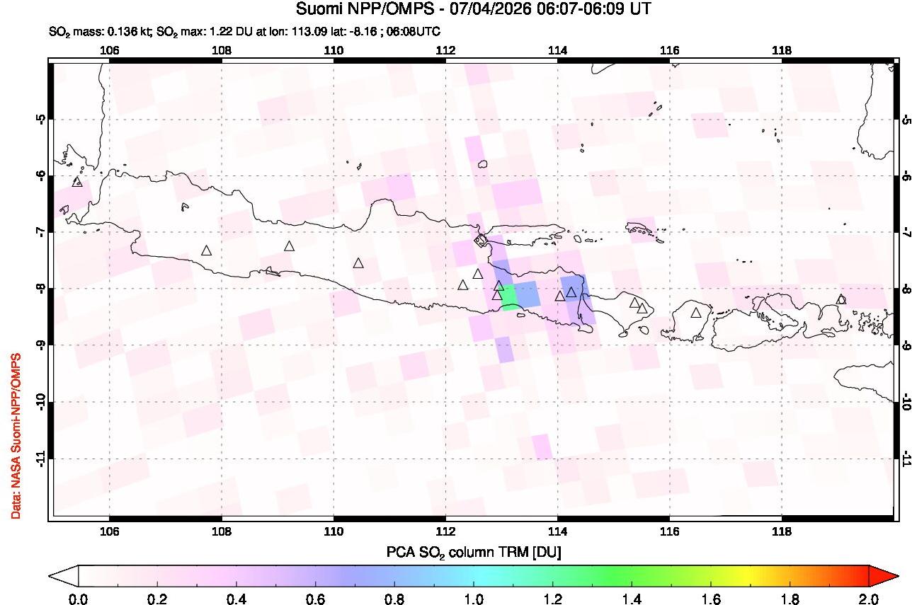 A sulfur dioxide image over Java, Indonesia on Jul 04, 2026.