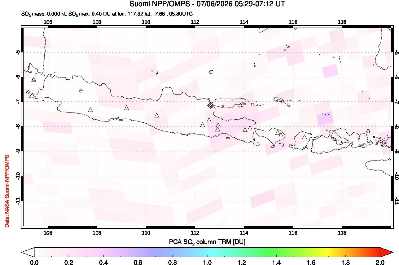 A sulfur dioxide image over Java, Indonesia on Jul 06, 2026.