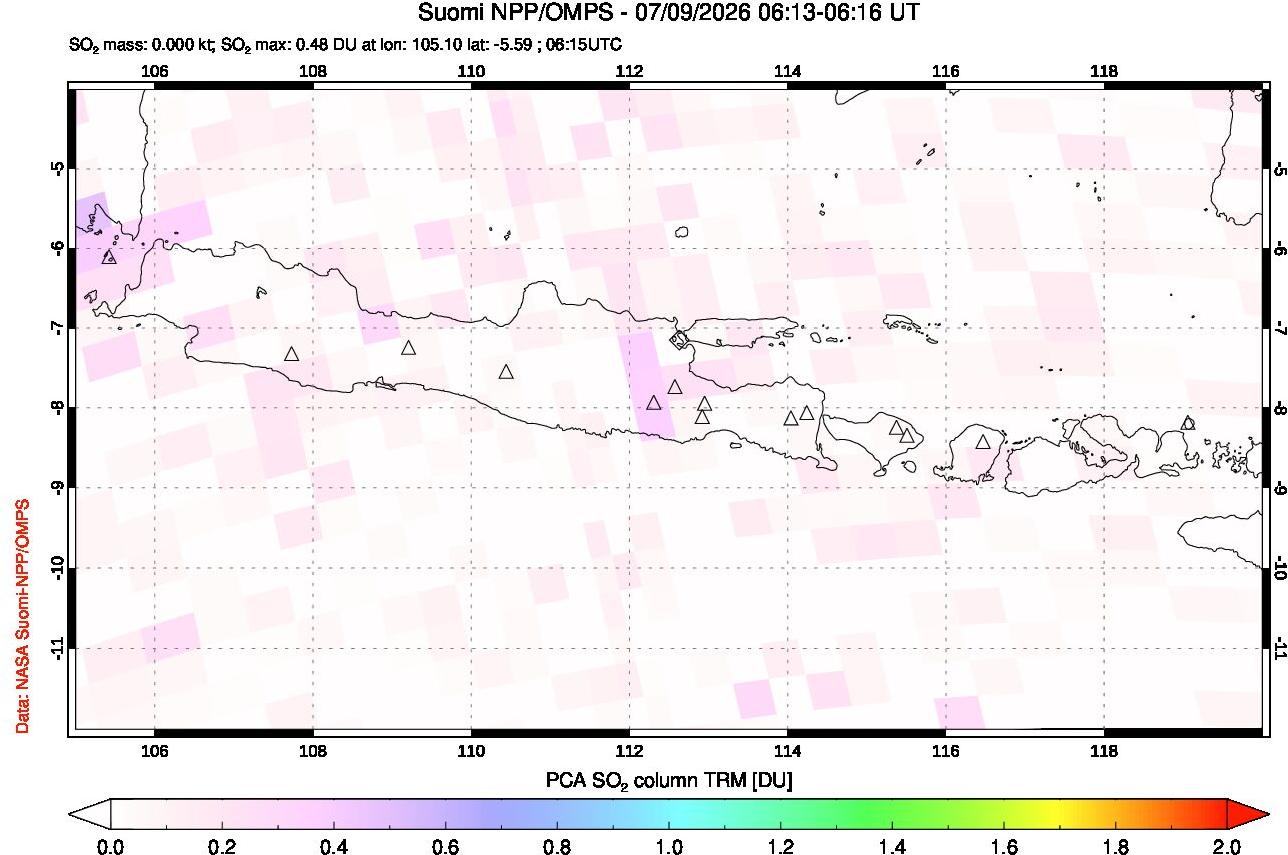 A sulfur dioxide image over Java, Indonesia on Jul 09, 2026.