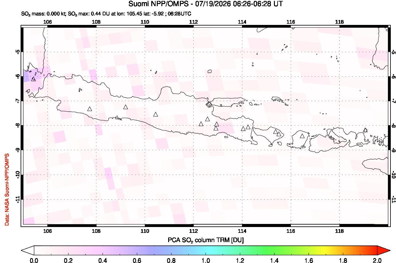 A sulfur dioxide image over Java, Indonesia on Jul 19, 2026.
