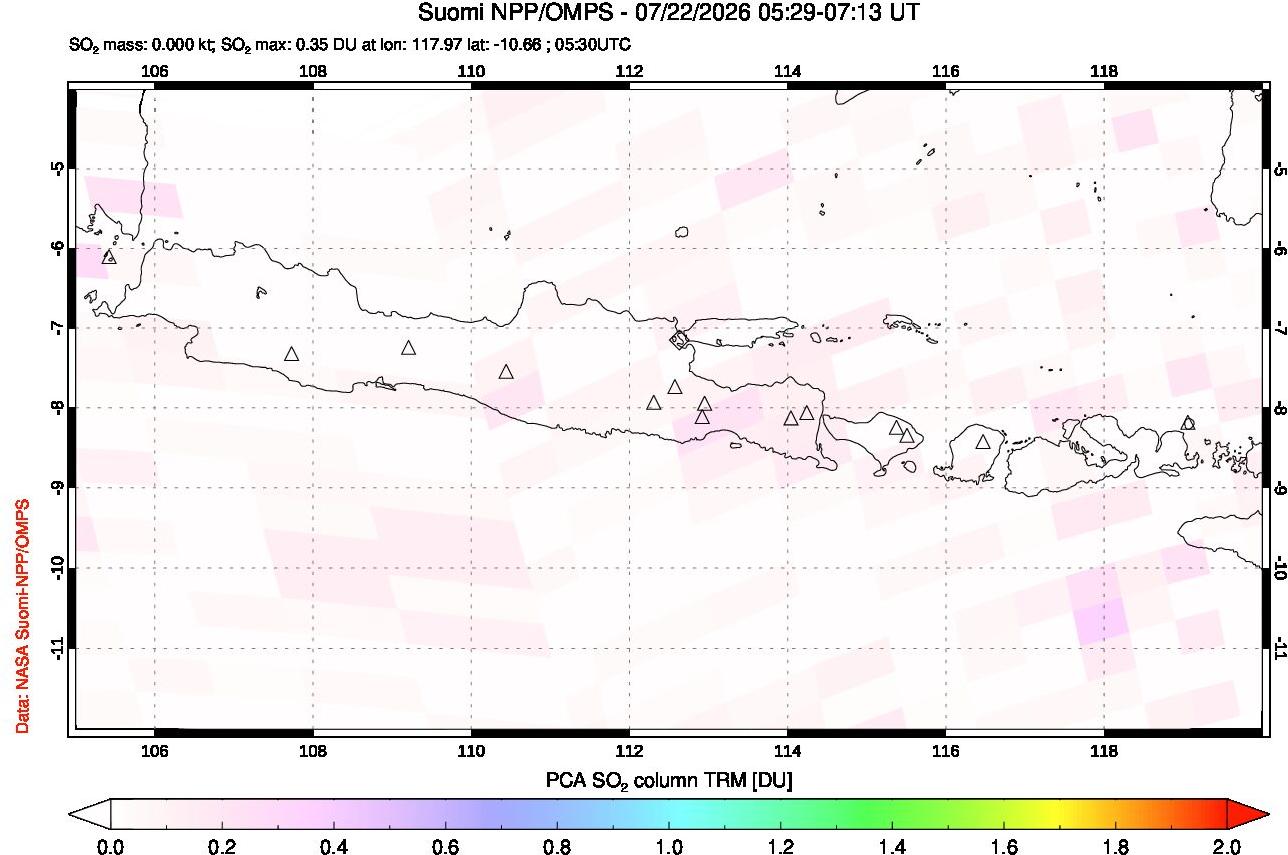 A sulfur dioxide image over Java, Indonesia on Jul 22, 2026.