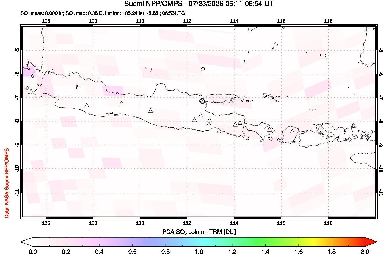 A sulfur dioxide image over Java, Indonesia on Jul 23, 2026.